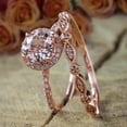 thumbnail image 2 of Antique Vintage Design 2 carat Round Real Morganite Diamond Halo Bridal Wedding Ring Set Sterling Silver with 18k Gold Plating, 2 of 6