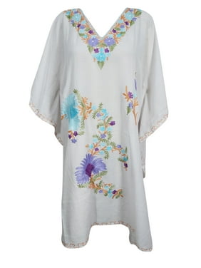 Mogul Women's Floral Embellished Caftan Beach Bikini Cover Up Tunic DRESS One Size