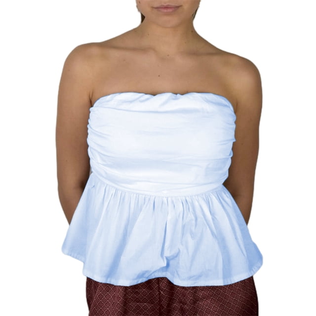 Gupgi Women Peplum Tube Top Solid Color Strapless Ruffle Bandeau Shirts Off Shoulder Ruched Tops