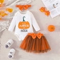 thumbnail image 4 of Hotiary Infant Toddler Halloween Three Piece Set Pumpkin Pattern Jumsuit + Bow Mesh Skirt + Headscarf Set for Girls 0-18M, 4 of 10