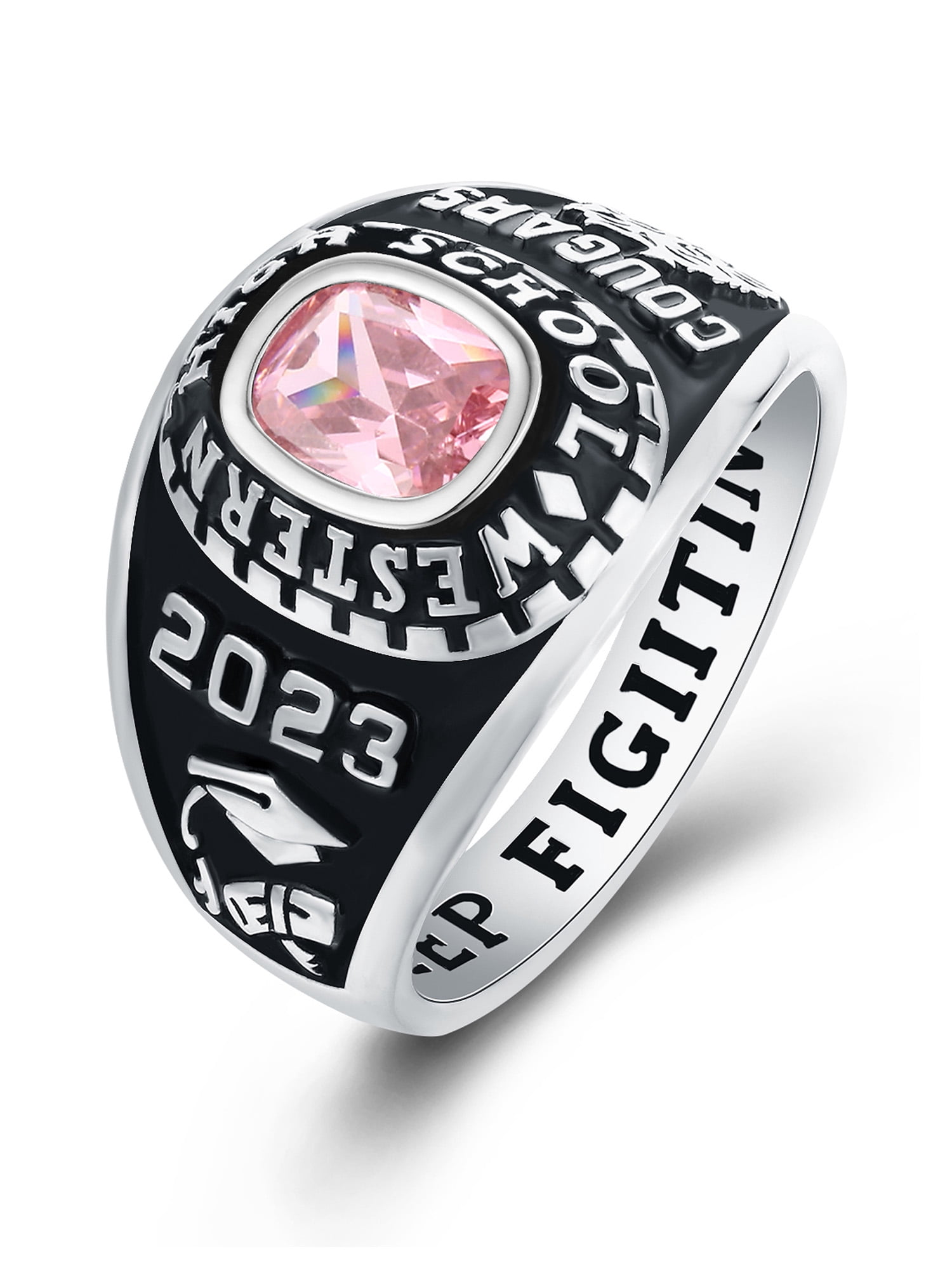 Mementos USA Custom Class Rings 10kt White Gold for Women High School College-Ultimate