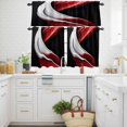 thumbnail image 3 of Abstract Stitching Kitchen Curtains Valances and Tiers Set of 3 Gary Black Red Water Ripple Tier Curtains and Valance with Rod Pocket for Small Windows, 27.5"x24", 3 of 9