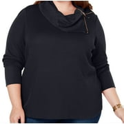 TOMMY HILFIGER $70 Womens New 1329 Navy Zip Neck Long Sleeve Top 0X Plus B+B