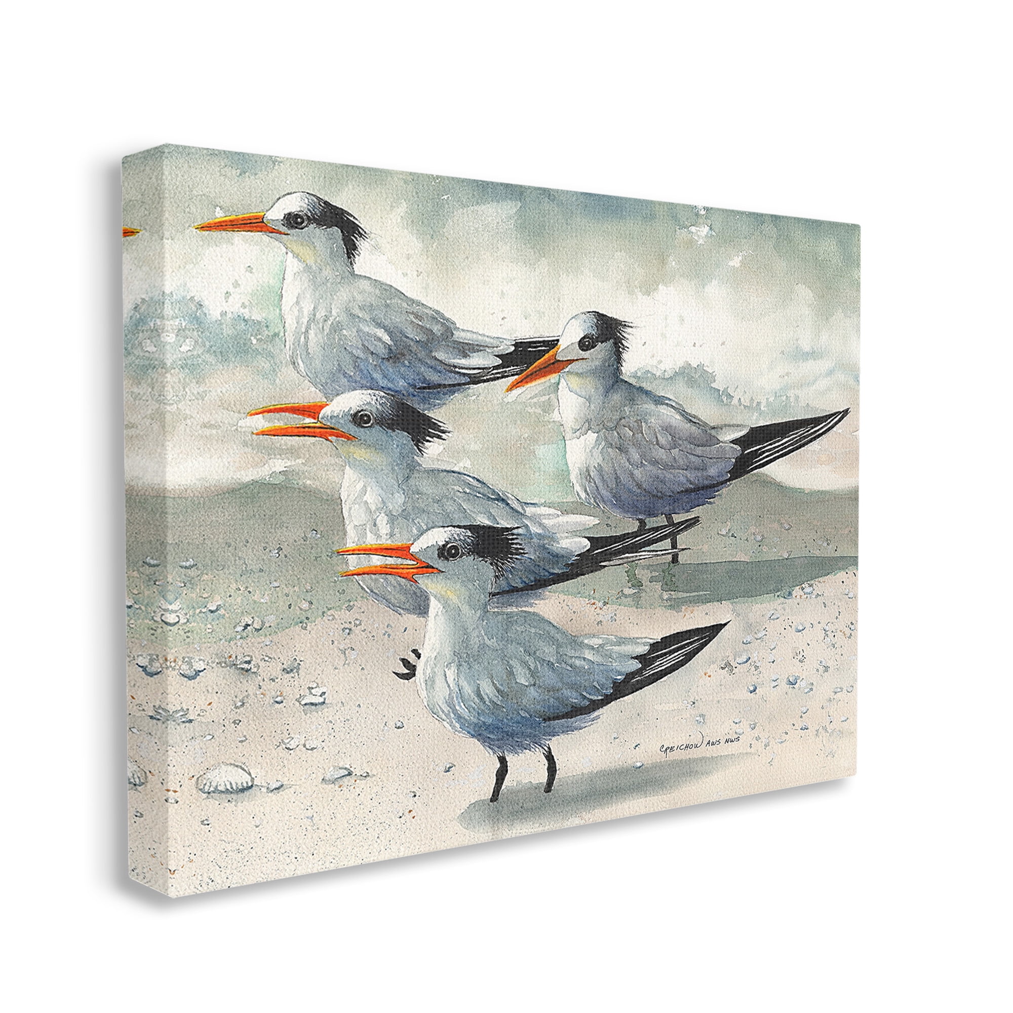 Stupell Industries Chirping Beach Birds Animals & Insects Painting Gallery Wrapped Canvas Art Print Wall Art, 48 x 36