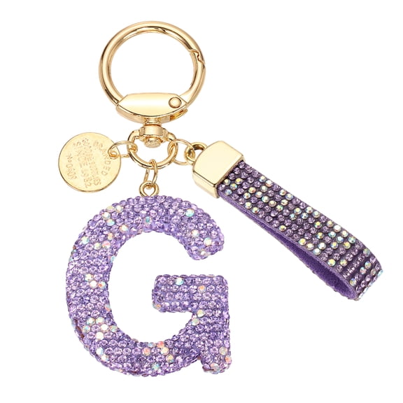 Uxcell Initial Letter Keychain, Gift Bling Letter-G Key Chain for Women, Purple