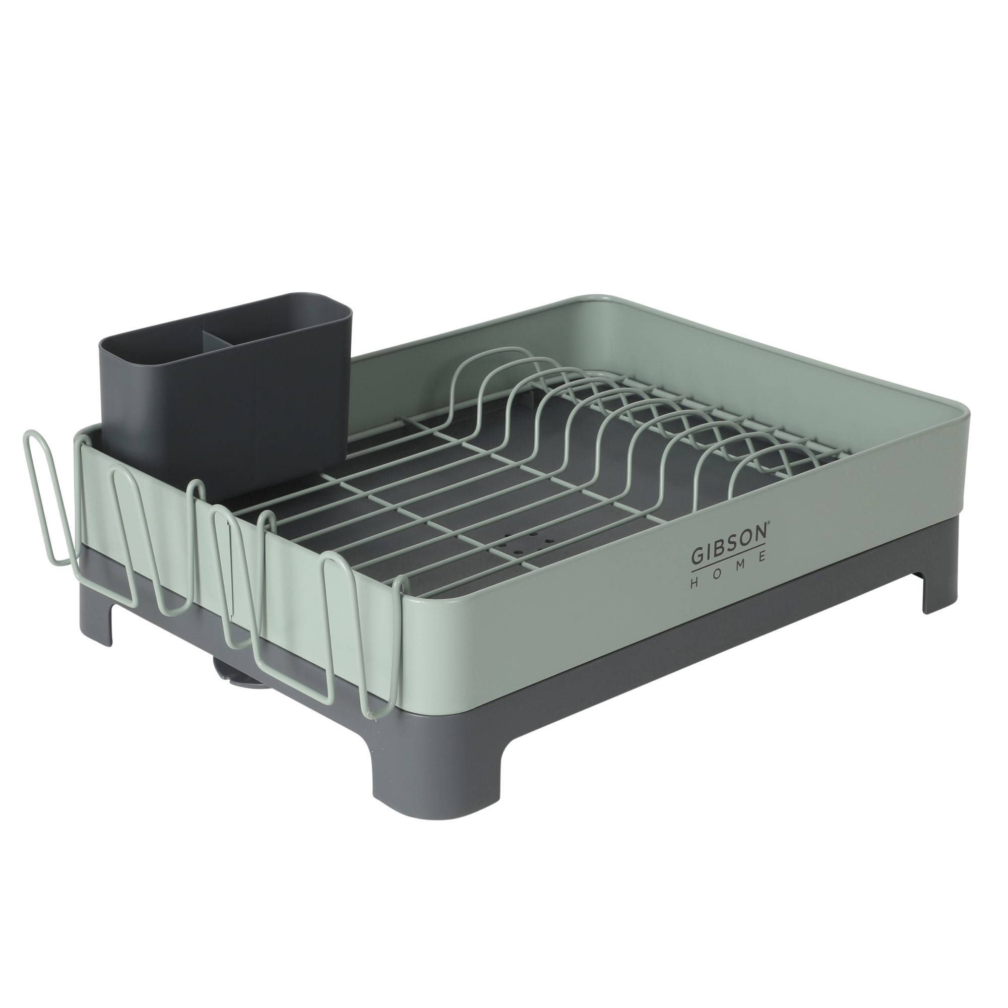 Gibson Home Nestcraft Full Size Rust Resistant Dish Rack with Drain Board and Flatware Caddy - Green