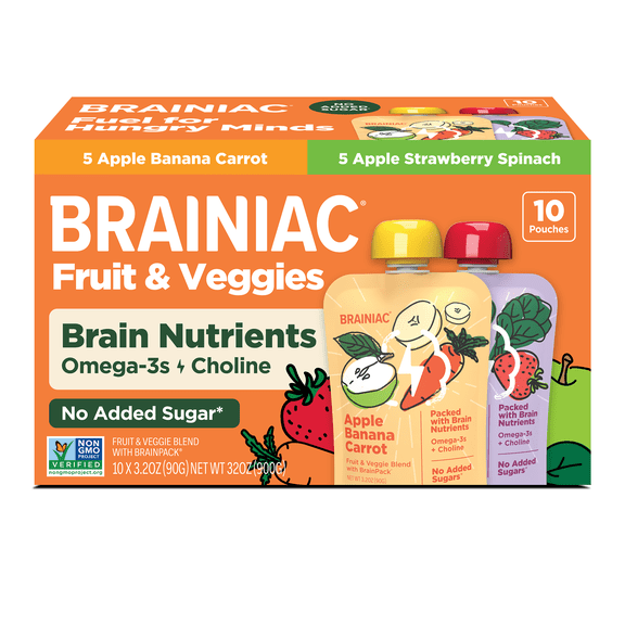 Brainiac Brain Squeezers 10ct Fruit & Veggies Variety Pack Applesauce