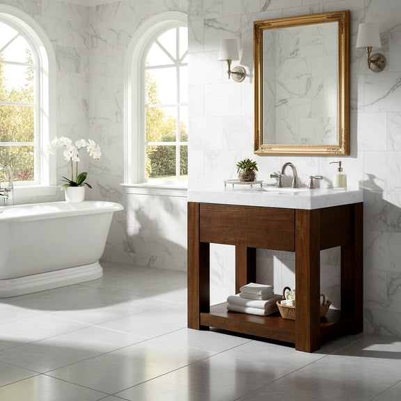 Safavieh Couture Alberto 36" Single Sink Bathroom Vanity, Walnut/White