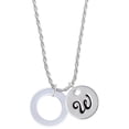 thumbnail image 1 of Delight Jewelry Acrylic 7/8" Ring Imitation Pearl Silvertone Script Initial Disc - W - Charm Necklace, 20"+3", 1 of 4