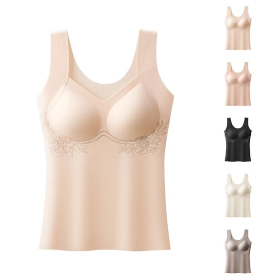 Built In Bra Tank Tops For Women Elderly U Neck Shapewear High-Stretch Slimming Shapewear, Comfortable Bra Tanktop
