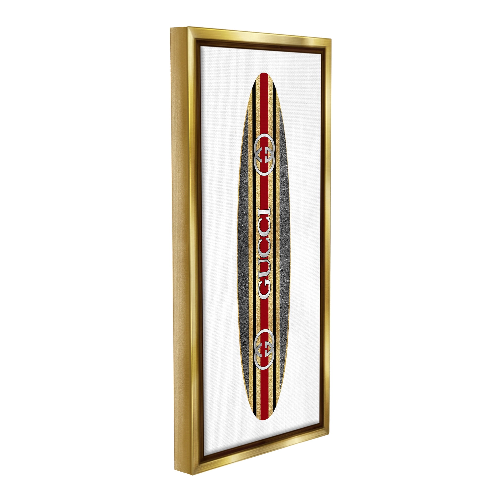 Stupell Industries Fashion Brand Surfboard Nature Painting Gold Floater Framed Canvas Art Print Wall Art, 11 x 25
