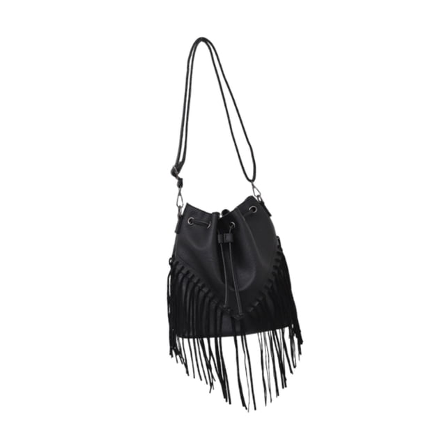 Ethern Large Capacity PU Leather Handbag Bucket Bag with Drawstring Adjustable Shoulder Black