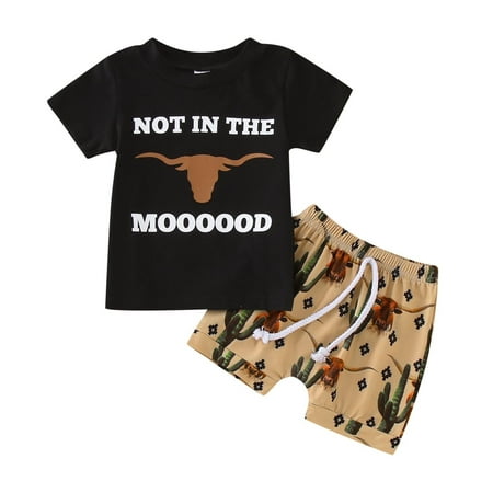

SZXZYGS Boys Shirts Toddler Boys Girls Short Sleeve Letter Cartoon Cow Prints T Shirt Tops Shorts Outfits