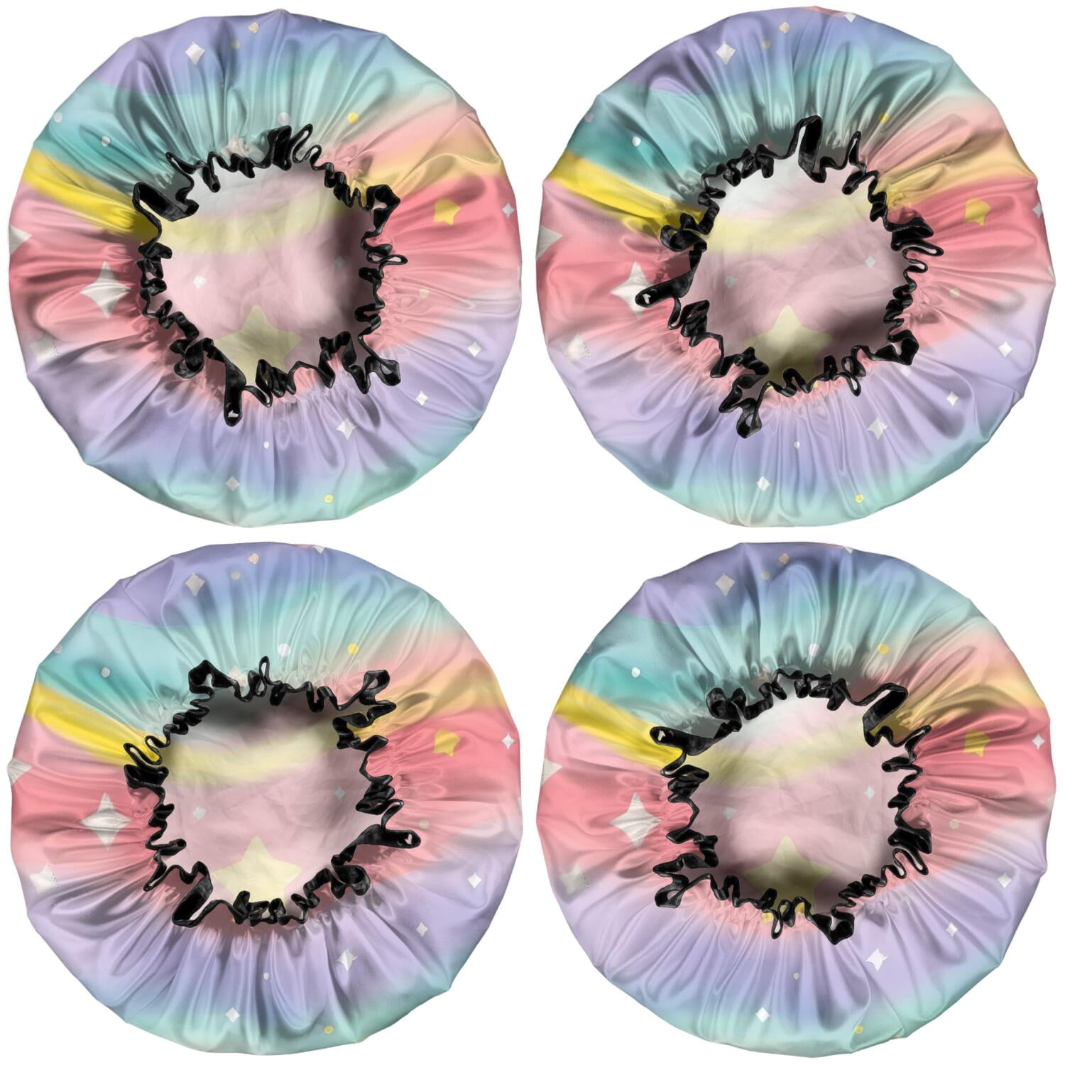 Shower Caps,Dreamy Pastel Wave Pattern Waterproof Shower Cap for Women 4 Pieces,Double Reusable Hair Cover for Shower PEVA Elastic Stretch Hem