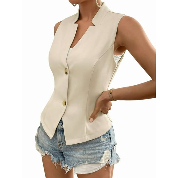 Women'S Summer Sleeveless Vest Casual Fully-Lined Slim Work Fashion Petite Elegant Tops Champagne XXL