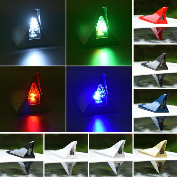 Walbest Shark Fin Wind Power Waterproof Car Shark Fin Roof Antenna LED Flash Light Lamp for Safety Universal Car Truck SUV Roof Decoration Spoiler Wing