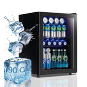 JIEJIA 90 Can Mini Fridge and 2.8 Cu.ft Beverage Cooler Refrigerator with Glass Door for Home, Office