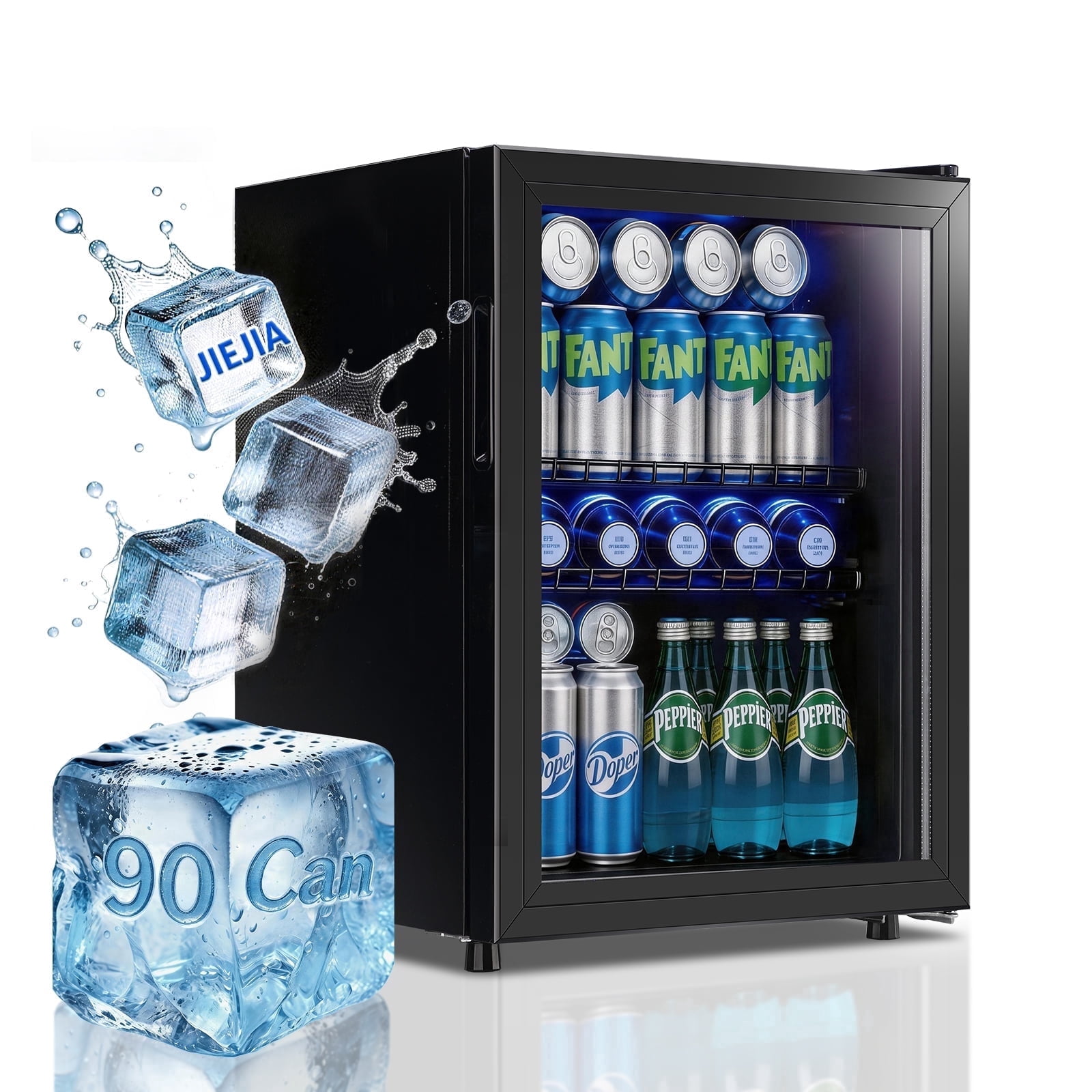 JIEJIA 90 Can Mini Fridge and 2.8 Cu.ft Beverage Cooler Refrigerator with Glass Door for Home, Office