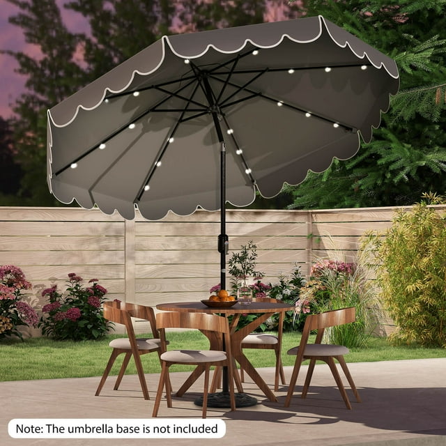 Costway Parasol de Patio Solaire de 10 Pi avec 24 Lumières DEL, 8 Baleines et Réglage d'Inclinaison, Gris