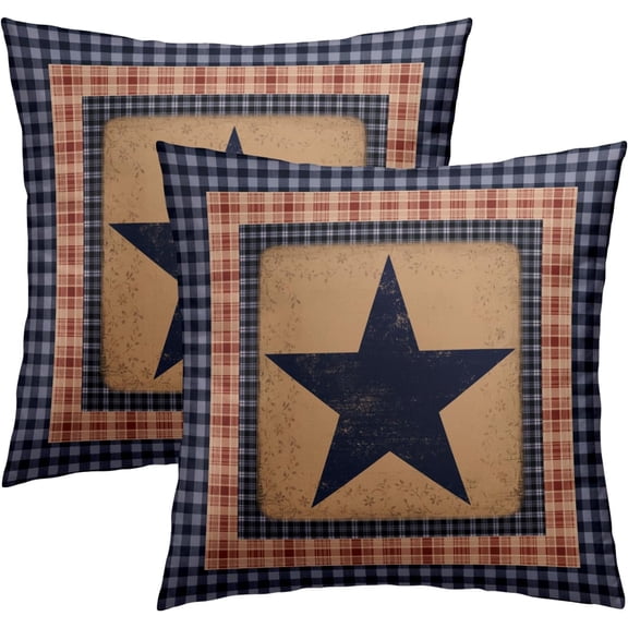Vintage Navy Blue Star Throw Pillow Covers 20x20 Inch Navy Blue Red Primitive Outdoor Pillow Cover Set of 2 Rustic Farmhouse Home Decorative Square Double Sided Cushion Cover for Sofa Bedroom Porch