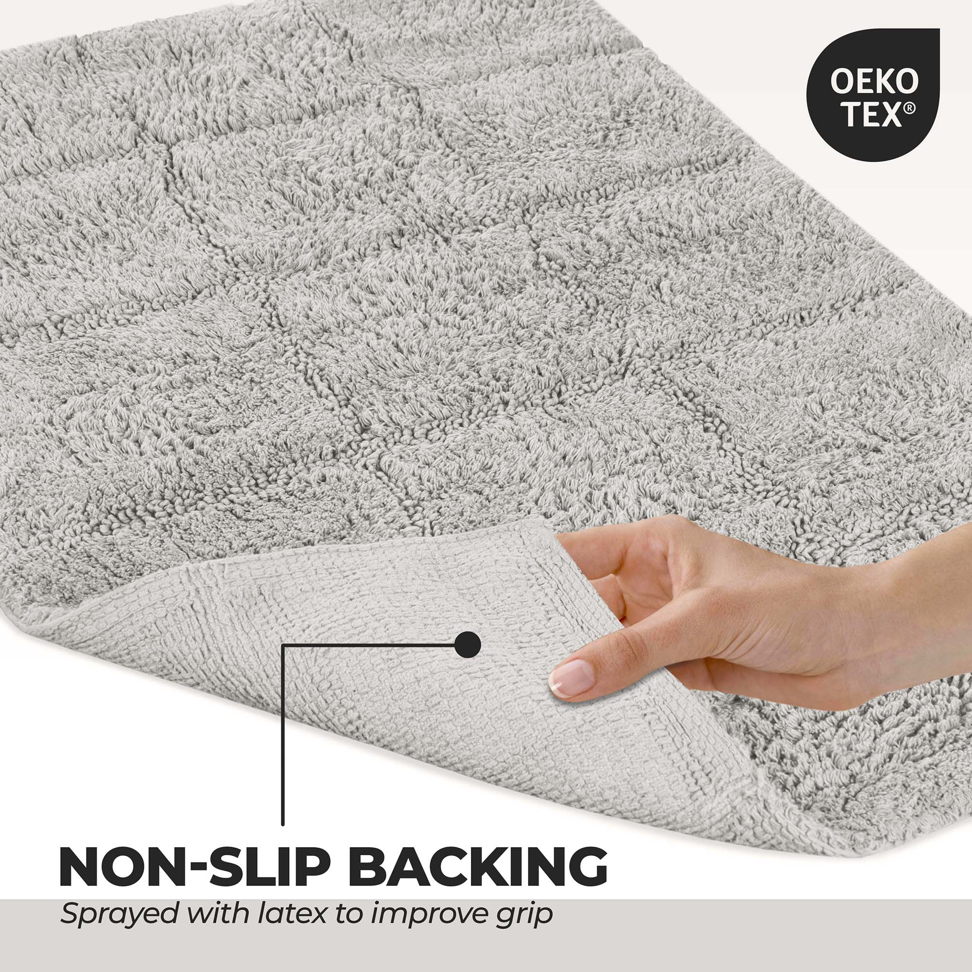 Superior Non-Slip Washable Bath Rug Set, 20" x 30", 24" x 36", Silver