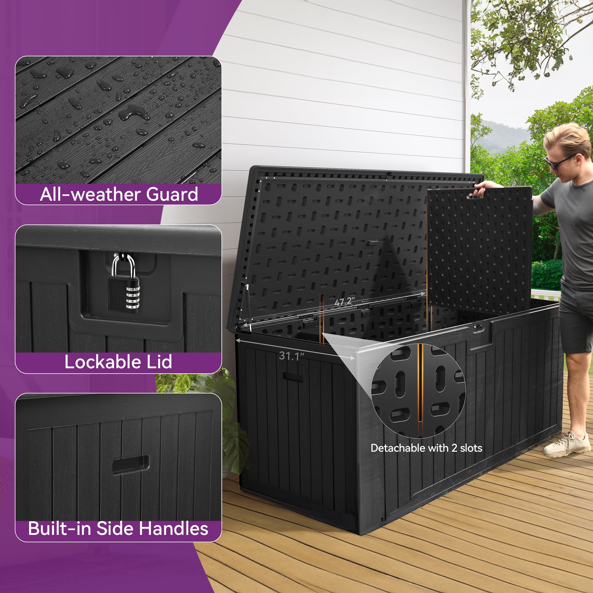 Dextrus Outdoor Patio Garden Weatherproof and UV-Resistant 230-Gallon Resin Deck Box, Black