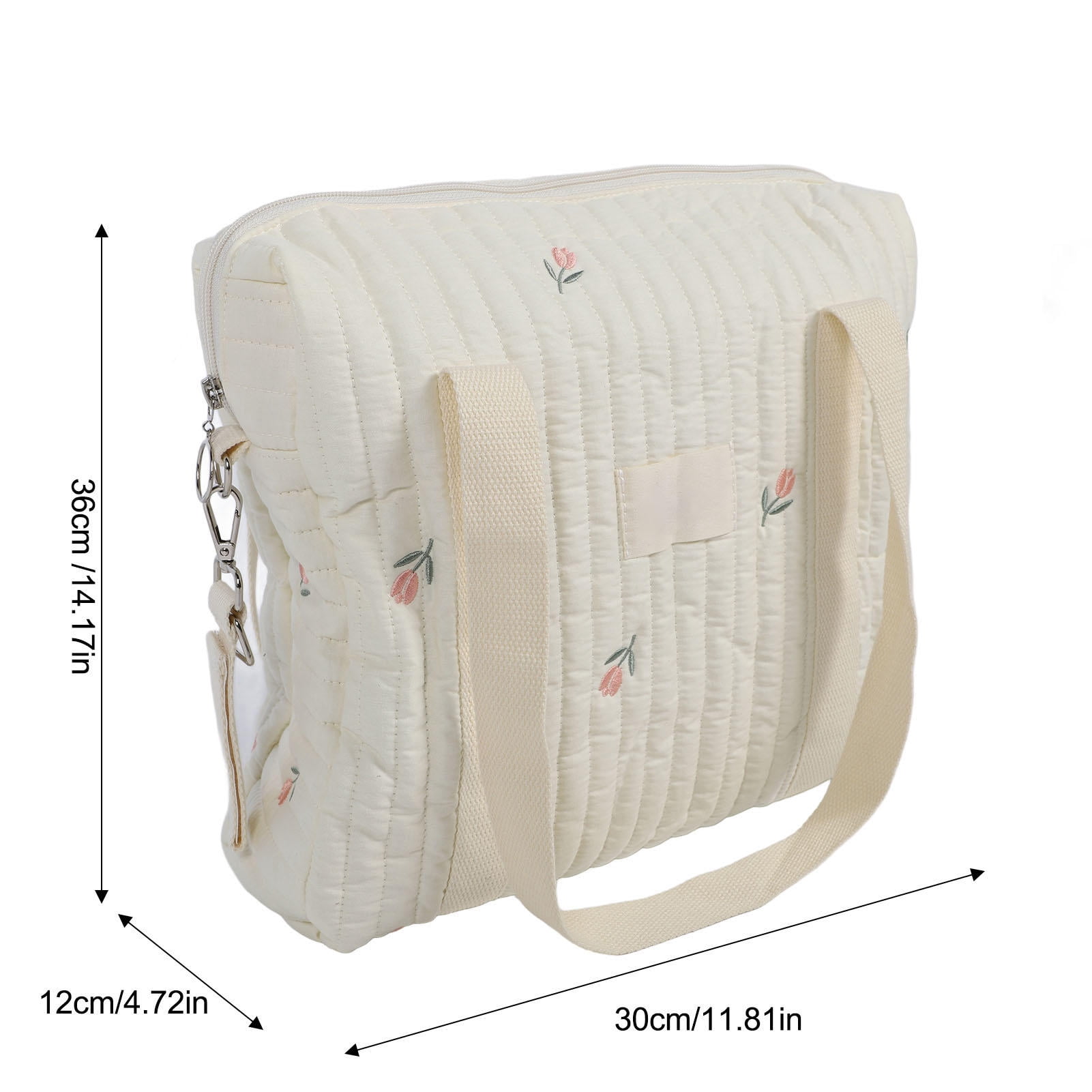 LAZIOEGR Large Capacity Cotton Stroller Hanging Organizer – Stylish Beige Flower Bag for Baby Essentials, Diapers, Bottles, and More