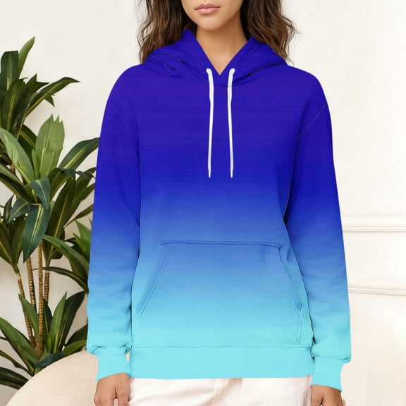 Yteetum Women's Oversized Hoodies Sweatshirts Drawstring Winter Warm Fleece Lined Pullover Hooded Sweatshirts Top Womens Casual Gradient Print Loose Long Sleeve Thick Thermal Fleece Hooded Sweatshirt