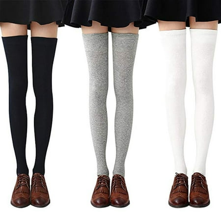 

1 Set 3 Pairs Womens Long Socks Solid Color Cotton over the Knee Socks Stockings Leg Warmers