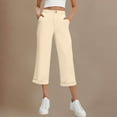 thumbnail image 2 of Olyvenn Women's Plus Size Pants with Pockets Soft Stretch Work Slacks Elastic Waisted Fold Bottom Wide Leg Solid Color Trousers Beige M, 2 of 8