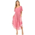 thumbnail image 5 of Sakkas Lila Freckled Dyed Cap Sleeve Scoopneck Long Caftan Dress / Cover Up - Coral - One Size, 5 of 5