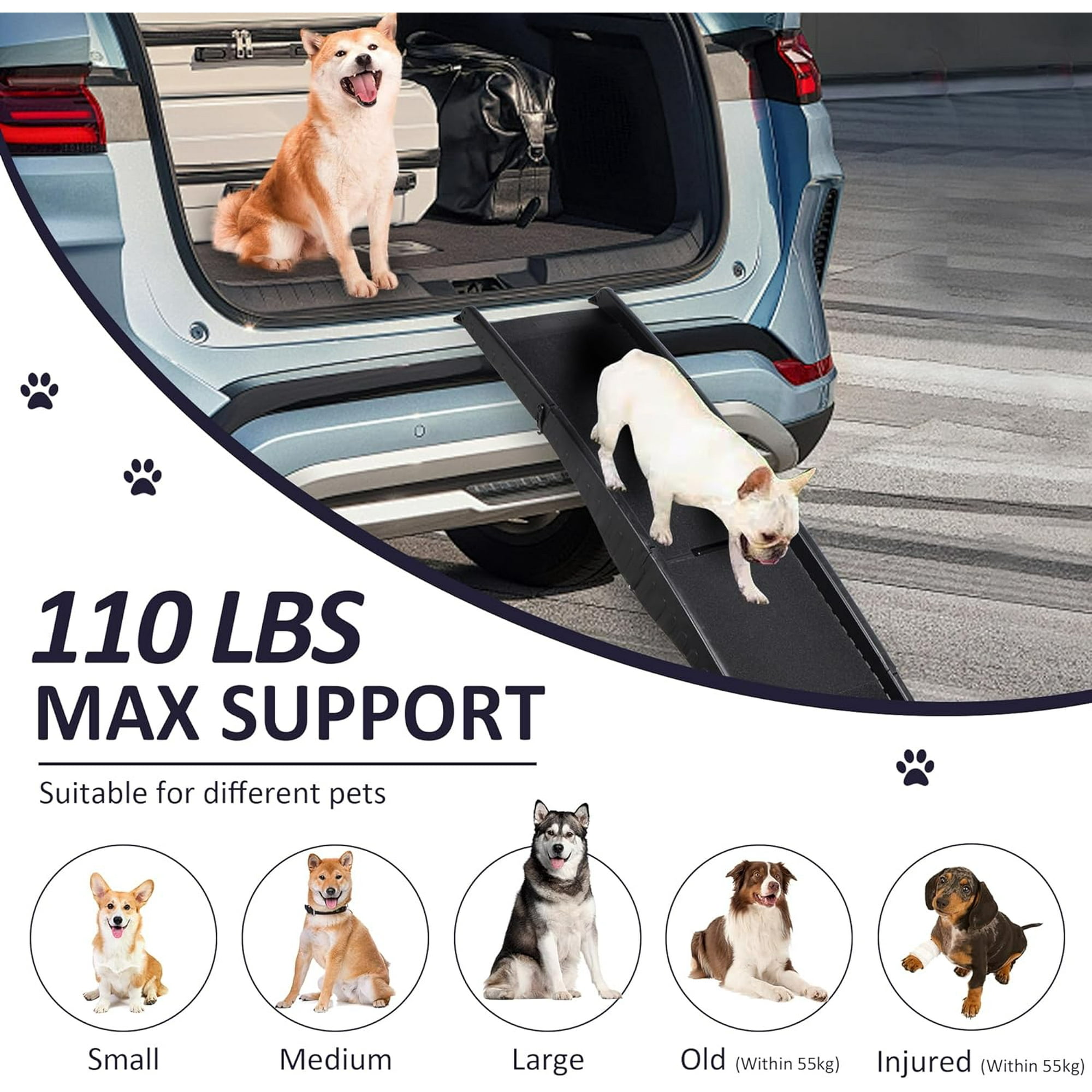 LIVINGbasics 59.8l Portable Car Dog Ramp With Carrying Handle Black
