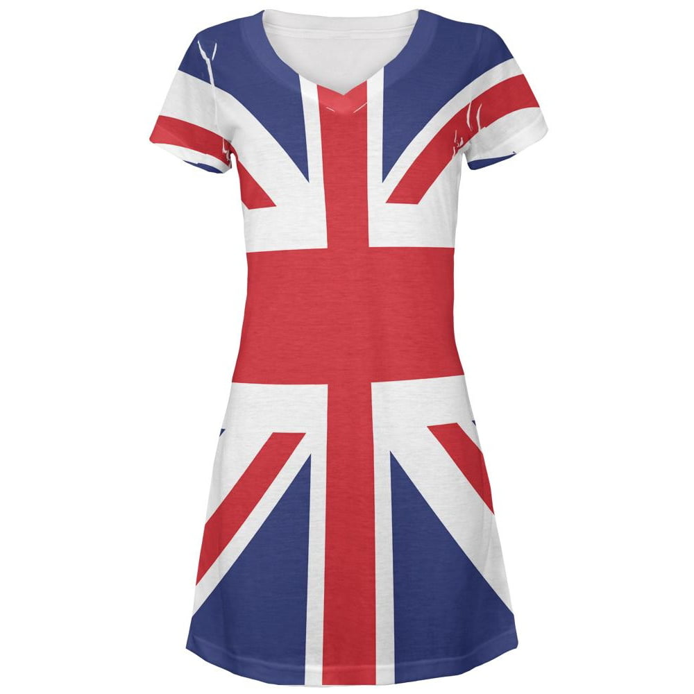 Old Glory - British Flag Union Jack Juniors V-Neck Beach Cover-Up Dress ...