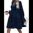 thumbnail image 2 of Vestido Babydoll Elegante de Terciopelo para Mujer, de Larga, Informal, con Escote en V, Corte A, Fluido, Formal, para Fiesta de Boda. Azul Marino M, 2 of 8