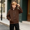 thumbnail image 6 of Childrens Solid Color Hooded Cardigan Sweatshirt, Boys' Zipper Pocket, Autumn And Winter Casual Warm Jacket Brown 8 Years, 6 of 9