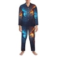thumbnail image 3 of Balery Red And Blue Fire Dragon C Pijama para Hombre de Dos Piezas con Manga Larga, Conjunto de Dormir y Descanso Suave con Bolsillos-Small, 3 of 7