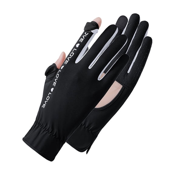 Ice Silk Driving Gloves for Women UV Protection Touchscreen Non Slip Gloves Breathable Mesh Back Summer Gloves with LOVE Print Free Size