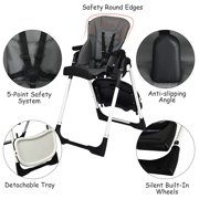 INFANS High Chair for Babies & Toddlers, Foldable Highchair with Multiple Adjustable Backrest, Footrest and Seat Height, Removable Tray, Detachable PU Leather Cushion, Built-in Rear Wheels (Gray)