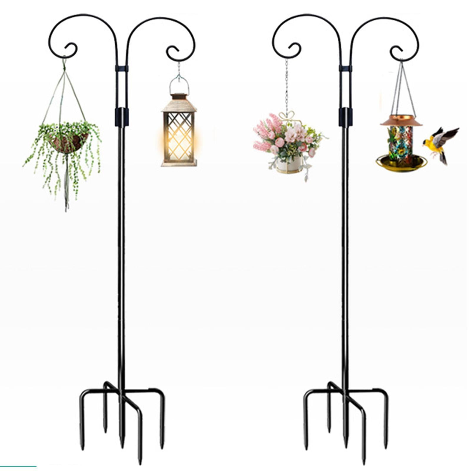 CarpNettore Double Shepherds Hook Bird Feeder Pole Outside Garden Hanging Holder Garden Hook Height 2.4M