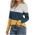 thumbnail image 3 of Womens Henley Shirts, Long Sleeve Shirts for Women Fall Fashion Color Patchwork Button Up Notch V Neck T Shirts S-3XL, 3 of 5