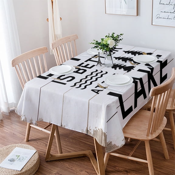Life Is Better at The Lake Tablecloth Rectangle Table Cloth 52x70 , Waterproof Tablecloth Outdoor Table Cloth, Rustic Black Artistic Aesthetics Washable Table Cover for Kitchen Dining Party