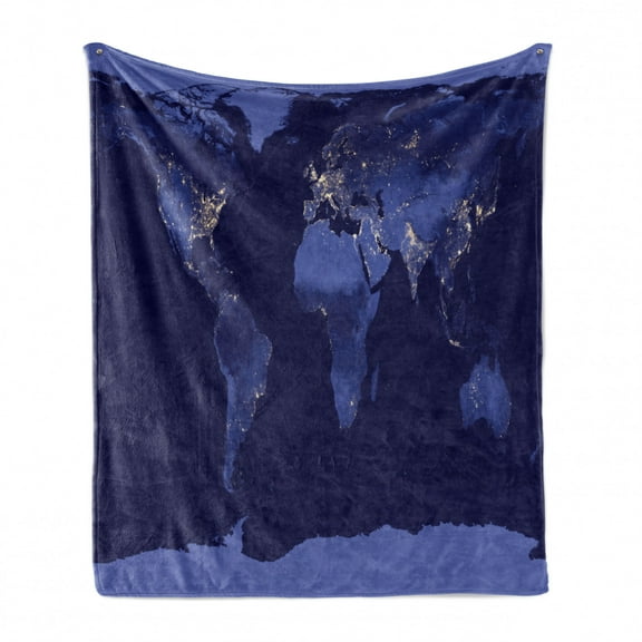 World Map Soft Flannel Fleece Throw Blanket, Earth Illustration in Monochrome Style Geographical, Cozy Plush for Indoor and Outdoor Use, 50" x 60", Violet Indigo, by Ambesonne