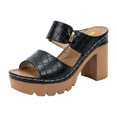 thumbnail image 5 of Rokment Womens Platform High Heels Dressy Slides Slippers Sandals Ladies Fashion Casual Leather Chunky Block Heeled Slip on Dress Summer Shoes Business Office Work Black Size 6, 5 of 8
