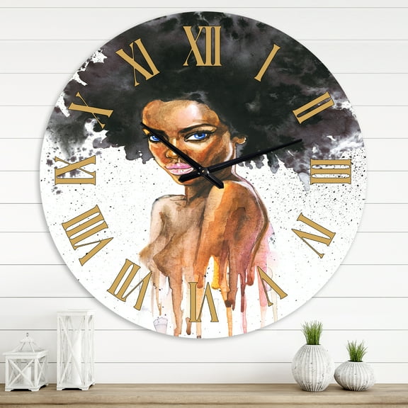 Designart 'Portrait Of African American Woman Vii' Modern Wall Clock