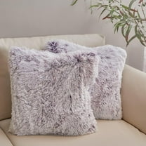 Bilot Set of 2 Shaggy Long Hair Throw Pillows - Super Soft and Plush Faux Fur Accent Pillows - 18 x 18 inches, Purple Ombre