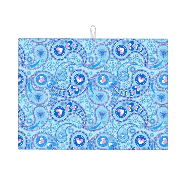 YFYANG Tapis de Séchage Absorbant et Antidérapant pour Vaisselle, Motif Cachemire Bleu, Grand Tapis de Séchage en Microfibre, 18 x 24 Pouces