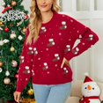 thumbnail image 3 of Suéter navideño para mujer Calcetines navideños de dibujos animados Patrón de copo de nieve Jersey con cuello redondo Suéter suelto de punto de manga larga Top Rojo L, 3 of 8