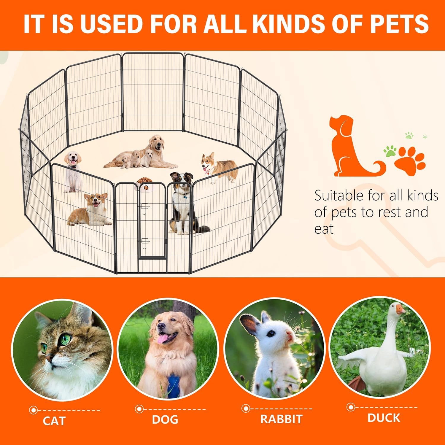 FDW 12 Panels 40 inch Black Folding Metal Exercise Pen, Heavy Duty Portable Fence Indoor Outdoor for Puppy