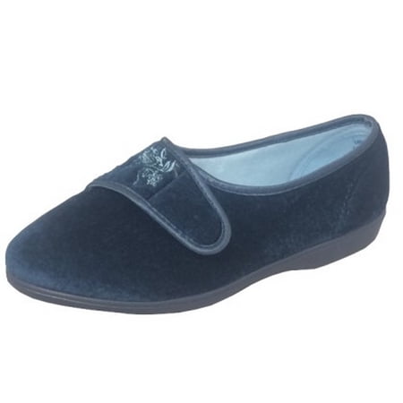 Women's Wide Fit Fan Stitch Slippers - Comfortable Velour Slippers With Rubber Sole (E/EE Width)