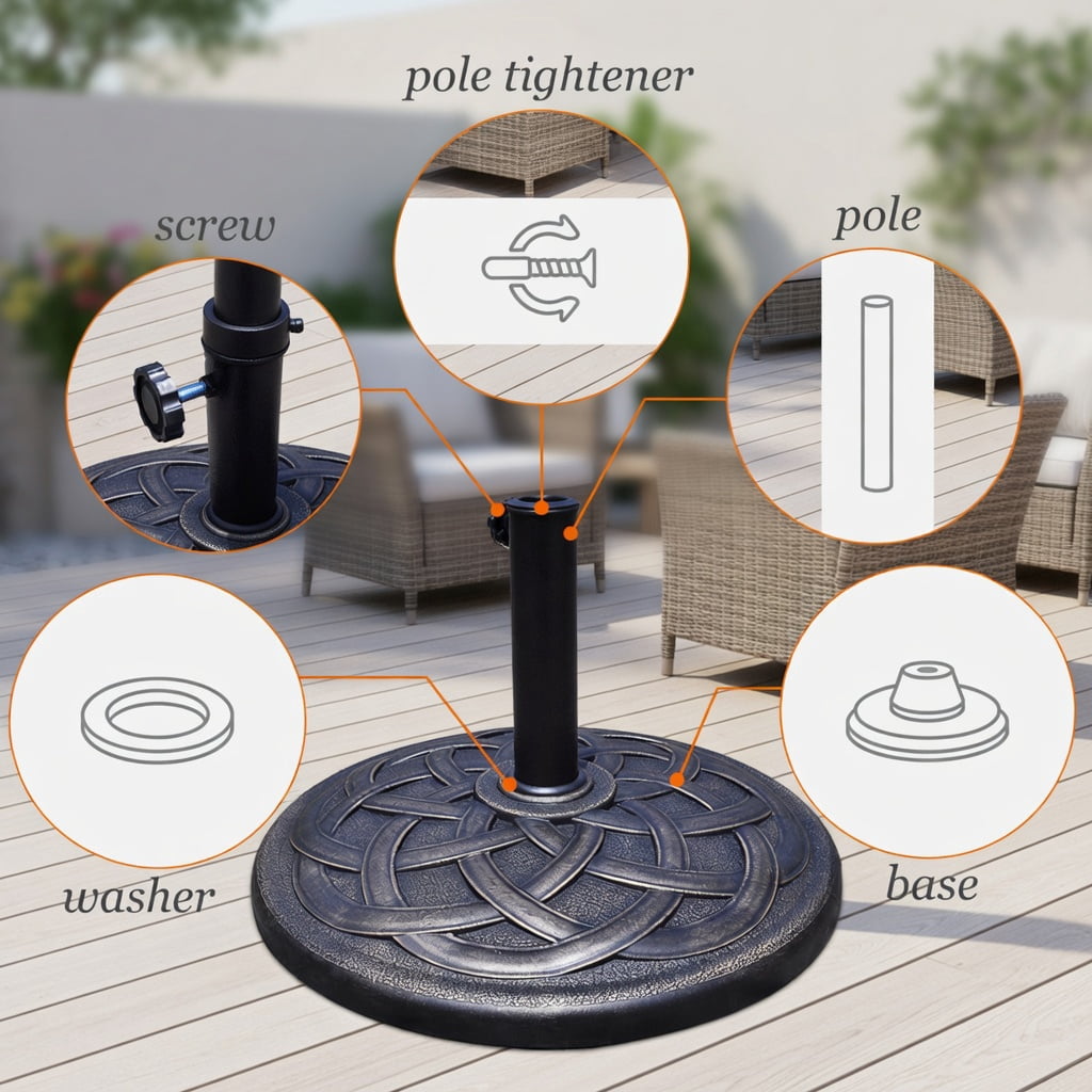 Resenkos Outdoor Umbrella Base, 22 Inch Heavy Duty Round Umbrella Base Stand, Black